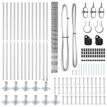Feldzaun 1,6x25 m verzinkter Stahl, Zaunpfosten mit Grundplatten 13 Stk Ø32mm 88,5cm verzinkter Stahl