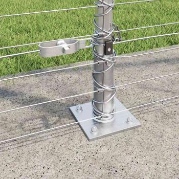 Feldzaun 1,6x25 m verzinkter Stahl, Zaunpfosten mit Grundplatten 13 Stk Ø32mm 88,5cm verzinkter Stahl