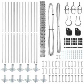 Feldzaun 1,6x25 m verzinkter Stahl, Zaunpfosten mit Bodenplatten 13 Stück Ø32mm 88,5cm verzinkter Stahl