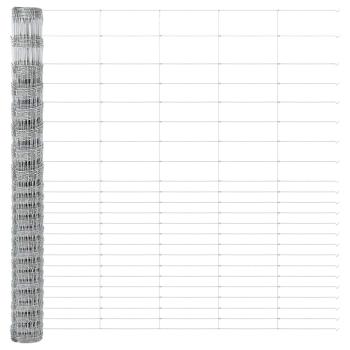 Feldzaun 1,6x25 m verzinkter Stahl, Zaunpfosten mit Bodenplatten 13 Stück Ø32mm 88,5cm verzinkter Stahl