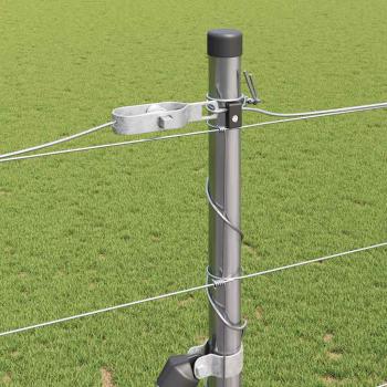Feldzaun 1,6x25 m verzinkter Stahl, Zaunpfosten mit Bodenplatten 13 Stück Ø32mm 88,5cm verzinkter Stahl