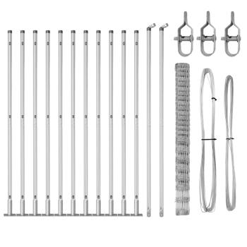 Feldzaun 1,6x25 m verzinkter Stahl, Zaunpfosten mit Bodenplatten 13 Stück Ø32mm 88,5cm verzinkter Stahl