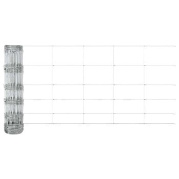 Feldzaun 0,8x50 m verzinkter Stahl, Zaunpfosten mit Bodenplatten 13 Stück Ø32mm 90cm verzinkter Stahl