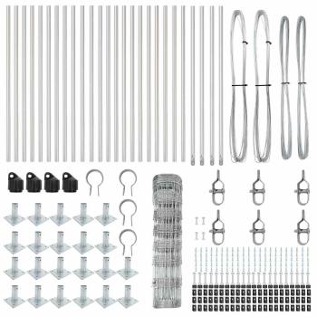 Feldzaun 0,8x50 m Verzinkter Stahl, Zaunpfosten mit Fußplatten 13 Stück Ø32mm 90cm Verzinkter Stahl