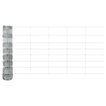 Feldzaun 0,8x50 m Verzinkter Stahl, Zaunpfosten mit Fußplatten 13 Stück Ø32mm 90cm Verzinkter Stahl