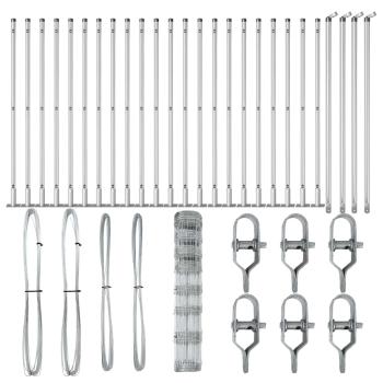 Feldzaun 1x50 m Verzinkter Stahl, Zaunpfosten mit Fußplatten 13 Stück Ø32mm 110cm Verzinkter Stahl