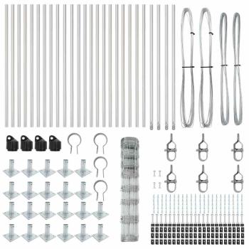 Feldzaun 1x50 m Verzinkter Stahl, Zaunpfosten mit Fußplatten 13 Stück Ø32mm 110cm Verzinkter Stahl