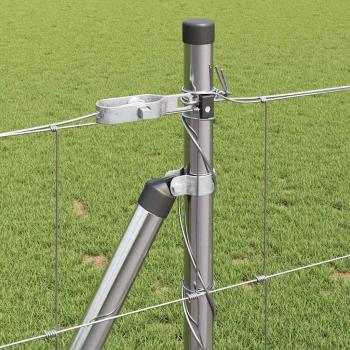 Feldzaun 1x50 m Verzinkter Stahl, Zaunpfosten mit Fußplatten 13 Stück Ø32mm 110cm Verzinkter Stahl