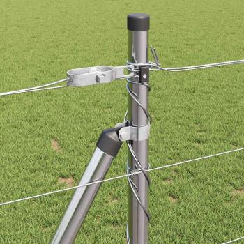 Feldzaun 1x50 m galvanisierter Stahl, Zaunpfosten mit Grundplatten 13 Stück Ø32mm 110cm galvanisierter Stahl