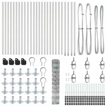 Feldzaun 1x50 m galvanisierter Stahl, Zaunpfosten mit Grundplatten 13 Stück Ø32mm 110cm galvanisierter Stahl