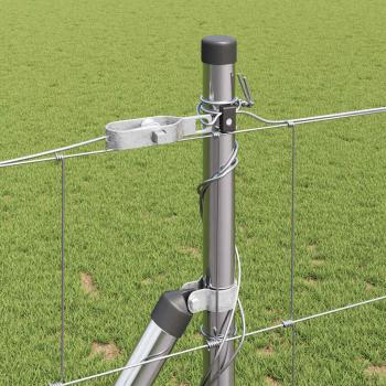 Feldzaun 1,2x50 m verzinkter Stahl, Zaunpfosten mit Bodenplatten 13 Stück Ø32mm 68,5cm verzinkter Stahl