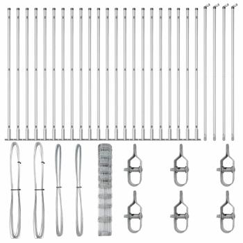 Feldzaun 1,2x50 m verzinkter Stahl, Zaunpfosten mit Bodenplatten 13 Stück Ø32mm 68,5cm verzinkter Stahl