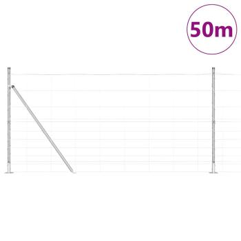 Feldzaun 1,2 x 50 m verzinkter Stahl, Zaunpfosten mit Sockelplatten 13 Stück Ø32mm 68,5cm verzinkter Stahl