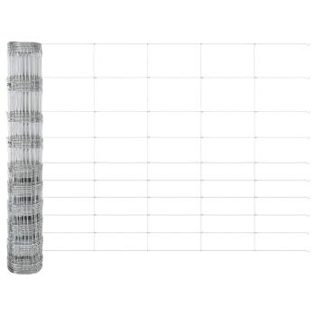 Feldzaun 1,2 x 50 m verzinkter Stahl, Zaunpfosten mit Sockelplatten 13 Stück Ø32mm 68,5cm verzinkter Stahl