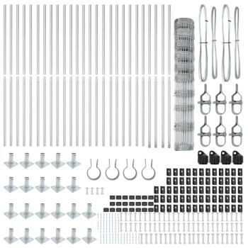 Feldzaun 1,2 x 50 m verzinkter Stahl, Zaunpfosten mit Sockelplatten 13 Stück Ø32mm 68,5cm verzinkter Stahl