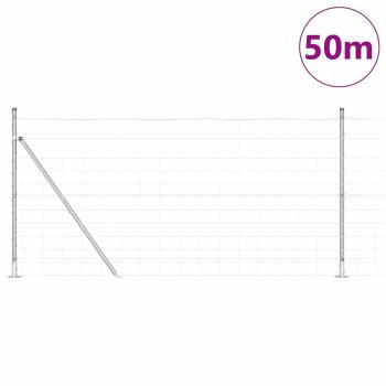Feldzaun 1,2x50 m Verzinkter Stahl, Zaunpfosten mit Fußplatten 13 Stück Ø32mm 68,5cm Verzinkter Stahl