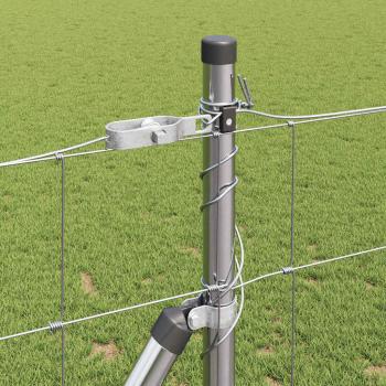 Feldzaun 1,2x50 m Verzinkter Stahl, Zaunpfosten mit Fußplatten 13 Stück Ø32mm 68,5cm Verzinkter Stahl