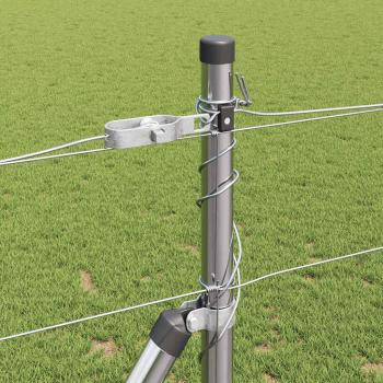 Feldzaun 1,2 x 50 m verzinkter Stahl, Zaunpfosten mit Fundamentplatten 13 Stück Ø32 mm 68,5 cm verzinkter Stahl