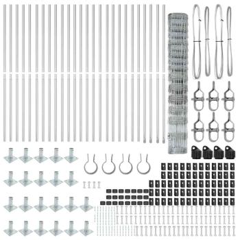 Feldzaun 1,2 x 50 m verzinkter Stahl, Zaunpfosten mit Fundamentplatten 13 Stück Ø32 mm 68,5 cm verzinkter Stahl