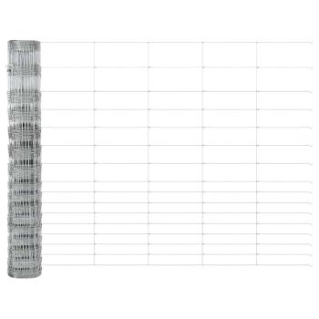 Feldzaun 1,2 x 50 m verzinkter Stahl, Zaunpfosten mit Fundamentplatten 13 Stück Ø32 mm 68,5 cm verzinkter Stahl