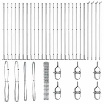 Feldzaun 1,4x50 m Verzinkter Stahl, Zaunpfosten mit Bodenplatten 13 Stück Ø32mm 78,5cm Verzinkter Stahl