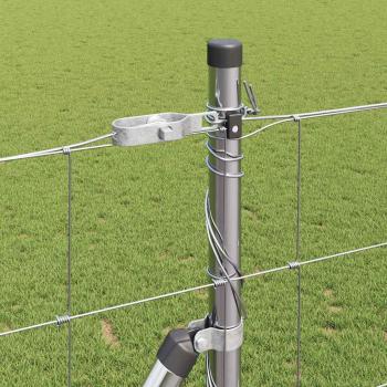 Feldzaun 1,4x50 m Verzinkter Stahl, Zaunpfosten mit Bodenplatten 13 Stk Ø32mm 78,5cm Verzinkter Stahl