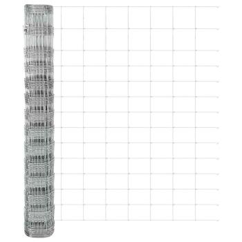 Feldzaun 1,4x50 m Verzinkter Stahl, Zaunpfosten mit Bodenplatten 13 Stk Ø32mm 78,5cm Verzinkter Stahl