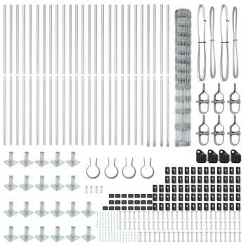 Feldzaun 1,5x50 m verzinkter Stahl, Zaunpfosten mit Basisplatten 13 Stk Ø32mm 83,5cm verzinkter Stahl