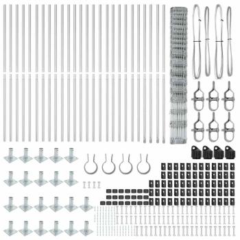 Weidezaun 1,5x50 m verzinkter Stahl, Zaunpfosten mit Bodenplatten 13 Stück Ø32mm 83,5cm verzinkter Stahl