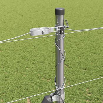 Weidezaun 1,6x50 m verzinkter Stahl, Zaunpfosten mit Bodenplatten 13 Stück Ø32mm 88,5cm verzinkter Stahl