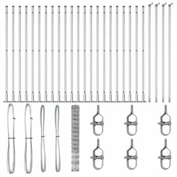 Weidezaun 1,6x50 m verzinkter Stahl, Zaunpfosten mit Bodenplatten 13 Stück Ø32mm 88,5cm verzinkter Stahl