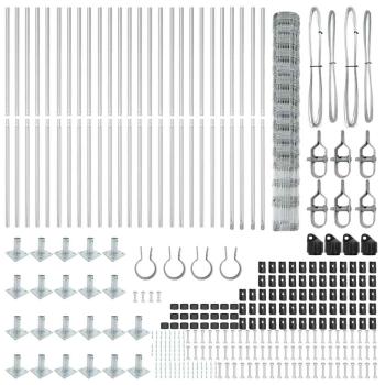 Weidezaun 1,6x50 m verzinkter Stahl, Zaunpfosten mit Bodenplatten 13 Stück Ø32mm 88,5cm verzinkter Stahl