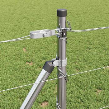 Feldzaun 0,8x100 m verzinkter Stahl, Zaunpfosten mit Basisplatten 13 Stück Ø32mm 90cm verzinkter Stahl