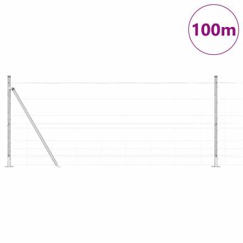 Feldzaun 1x100 m Verzinkter Stahl, Zaunpfosten mit Bodenplatten 13 Stück Ø32mm 110cm Verzinkter Stahl