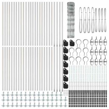 Feldzaun 1x100 m Verzinkter Stahl, Zaunpfosten mit Bodenplatten 13 Stück Ø32mm 110cm Verzinkter Stahl
