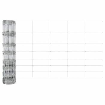 Feldzaun 1x100 m Verzinkter Stahl, Zaunpfosten mit Bodenplatten 13 Stück Ø32mm 110cm Verzinkter Stahl