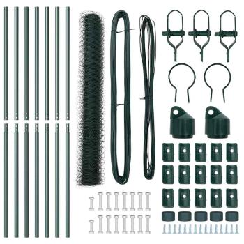 Sechseckzaun Grün 1x10 m Stahl, Zaunpfosten 7 Stück Grün Ø32 mm 150 cm Verzinkter Stahl