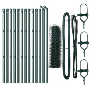 ARDEBO.de - Sechseckzaun Grün 0,8x25 m Stahl, Zaunpfosten 13 Stück Grün Ø32 mm 120 cm Verzinkter Stahl