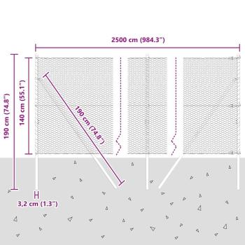 Sechseckzaun Grün 1.4x25 m Stahl, Zaunpfosten 13 Stück Grün Ø32 mm 190 cm verzinkter Stahl