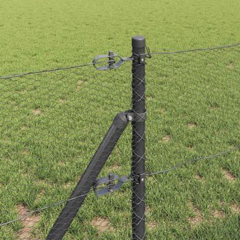 Sechseckzaun Grau 0,6x10 m Stahl, Zaunpfosten 7 Stück Grau Ø32 mm 100 cm Verzinkter Stahl