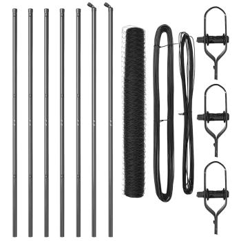 Sechseckzaun Grau 1x10 m Stahl, Zaunpfosten 7 Stück Grau Ø32 mm 150 cm verzinkter Stahl