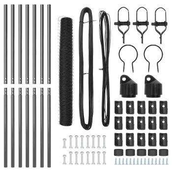 Sechseckzaun Grau 1x10 m Stahl, Zaunpfosten 7 Stück Grau Ø32 mm 150 cm verzinkter Stahl