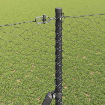 Sechseckzaun Grau 1,5x10 m Stahl, Zaunpfosten 7 Stück Grau Ø32 mm 200 cm Verzinkter Stahl