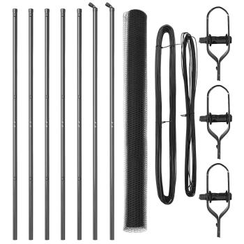 Hexagonzaun Grau 1,6x10 m Stahl, Zaunpfosten 7 Stück Grau Ø32 mm 210 cm verzinkter Stahl