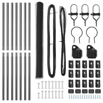 Hexagonzaun Grau 1,6x10 m Stahl, Zaunpfosten 7 Stück Grau Ø32 mm 210 cm verzinkter Stahl