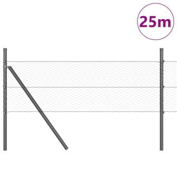 Sechseckzaun Grau 0,4x25 m Stahl, Zaunpfosten 13 Stück Grau Ø32 mm 80 cm Verzinkter Stahl