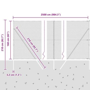 Sechseckzaun Grau 1,6x25 m Stahl, Zaunpfeiler 13 Stück Grau Ø32 mm 210 cm verzinkter Stahl