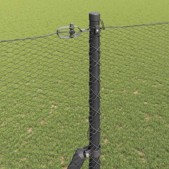 Sechseckzaun Grau 1,6x25 m Stahl, Zaunpfeiler 13 Stück Grau Ø32 mm 210 cm verzinkter Stahl