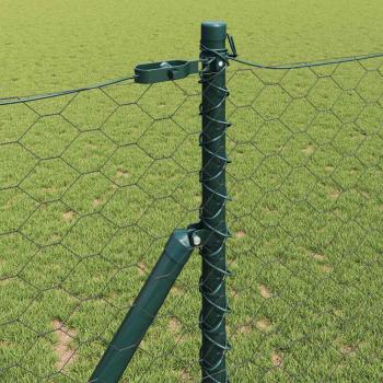 Hexagon Zaun Grau 1,4x100 m Stahl, Zaunpfosten 13 Stück Grün Ø32 mm 190 cm Verzinkter Stahl