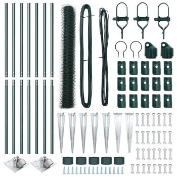 Sechseckzaun Grün 1,2x10 m Stahl, Zaunpfosten mit Spike 7 Stück Ø32 mm 140 cm verzinkter Stahl